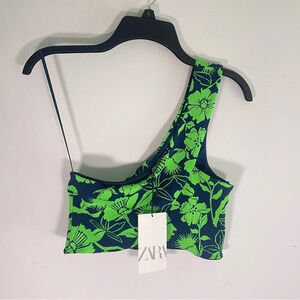 Zara One Shoulder Floral Print Jacquard Crop Top Size Medium NWT